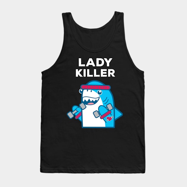 Funny Lady Killer Shark Weight Lifting BodyBuilder Tank Top by MedleyDesigns67